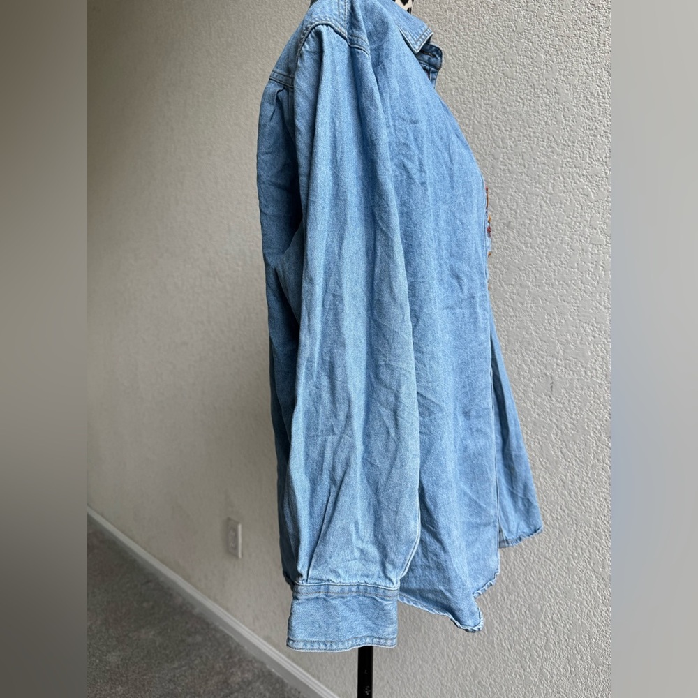Style Studio Fall Embroidered Denim Button Up - Picture 4 of 7